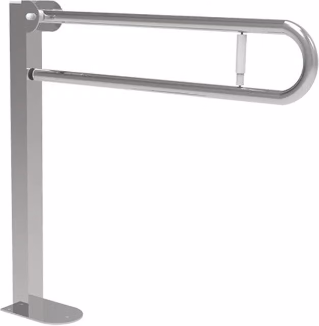 Maniglione barra ribaltabile su colonna 80x80 con porta rotolo inox satinato