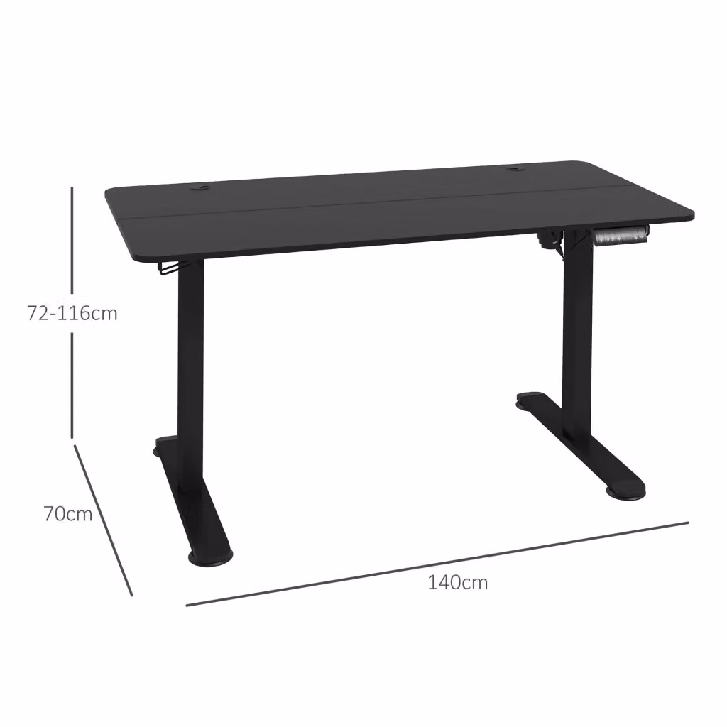 Scrivania regolabile in altezza elettrica Mivray nera con piano in MDF laminato opaco L: 140 cm, P: 70 cm, H: 72-116 cm – 2
