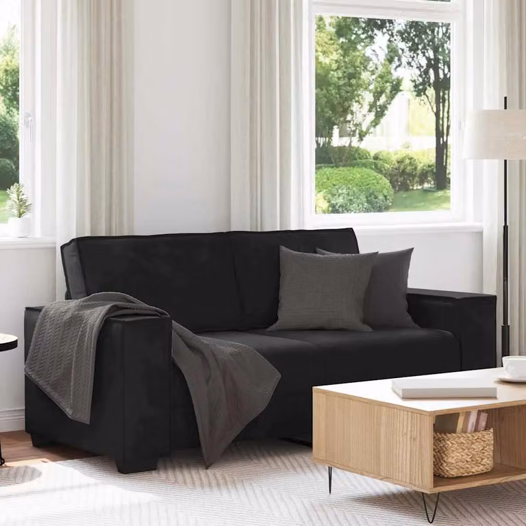 vidaXL Divano a 2 Posti Moderno in Velluto Nero L: 180 cm, P: 78 cm, H: 84 cm
