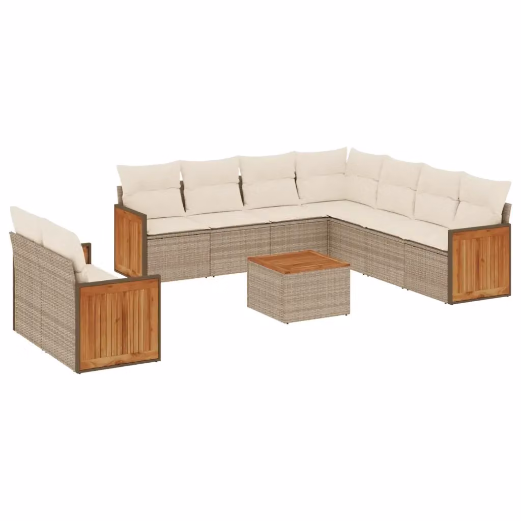 Set Divano da Giardino VIDAXL in Polyrattan da 10 Pezzi con Cuscini Beige – 2