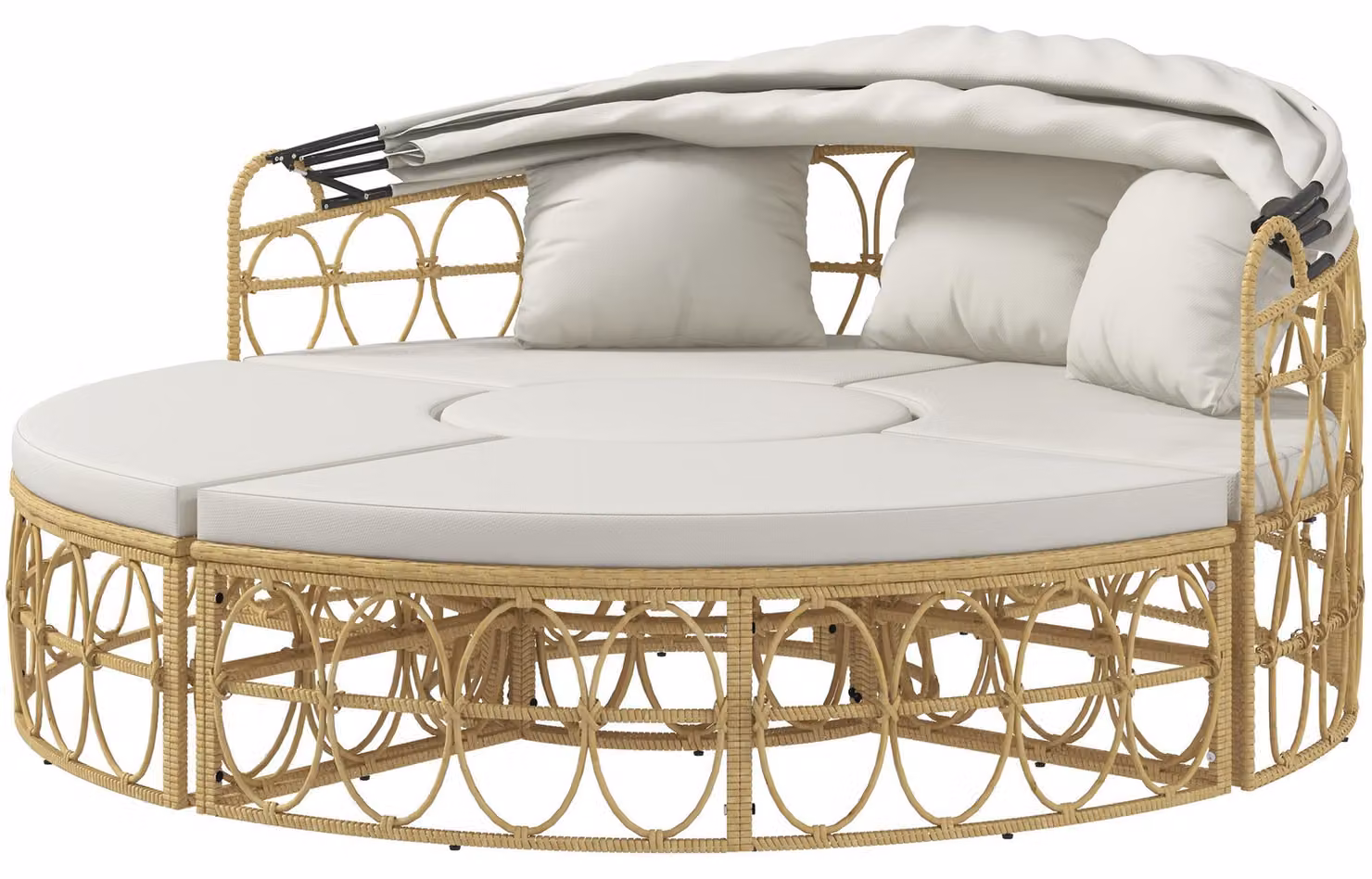 Outsunny, set da giardino da esterno composto da 4 pezzi, con struttura a conchiglia e tenda pieghevole, colore crema