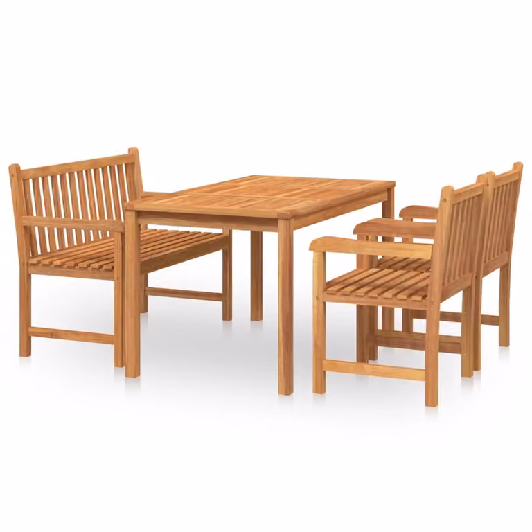 Set da Pranzo per Giardino 4 pz in Legno Massello di Teak