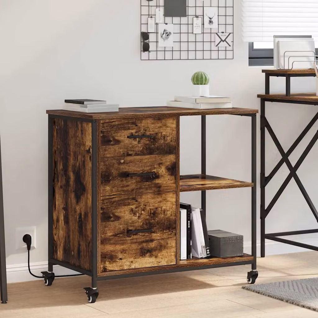 vidaXL Cabina con Stazione di Ricarica Moderna in Rovere Fumo, L/P/H: 76 x 41 x 72 cm