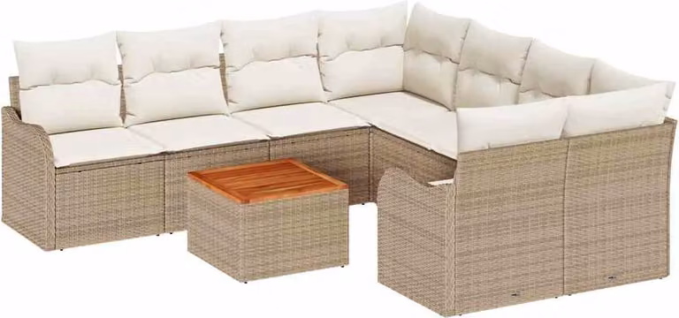 Set Divano da Giardino 9 pcs Beige e Crema polyrattan