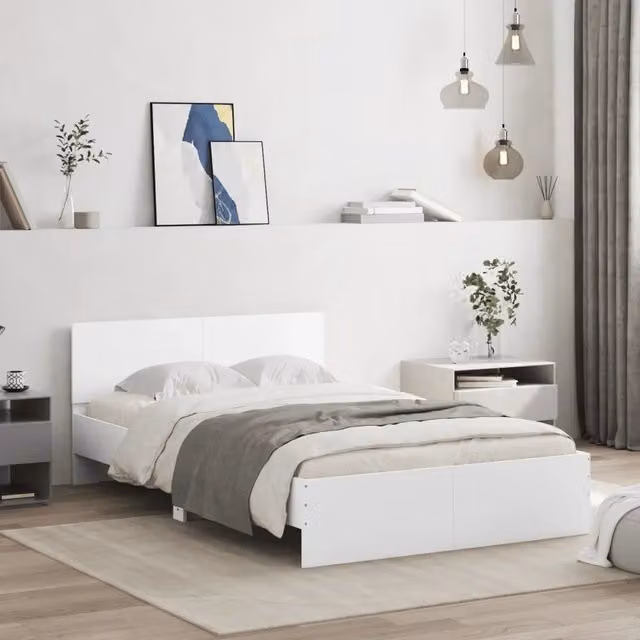 Giroletto con Testiera-Struttura Letto con testiera Bianco 135x190 cm