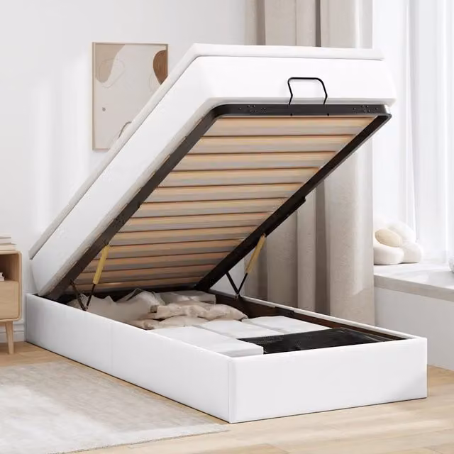 Letto con contenitore a sollevamento vidaXL in similpelle bianco con materasso L 190 x P 90 cm