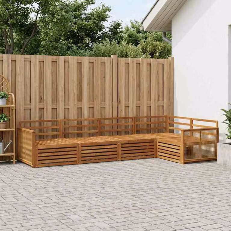 Set di divani da esterno vidaXL a forma di L in legno di acacia massello marrone con cuscini inclusi