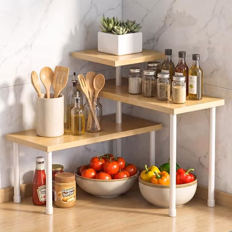 Omgoods - Scaffale angolare a 3 livelli - Scaffale da cucina regolabile per diversi usi