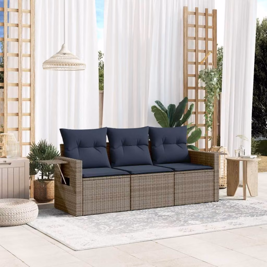 Maison Exclusive - Set divano da giardino a 3 pezzi con cuscini, grigio, polyrattan