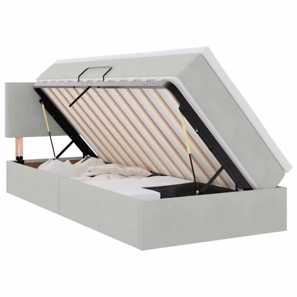 Letto con contenitore e illuminazione LED vidaXL in tessuto grigio con materasso a molle L/P/H: 204 x 100 x 100 cm – 2