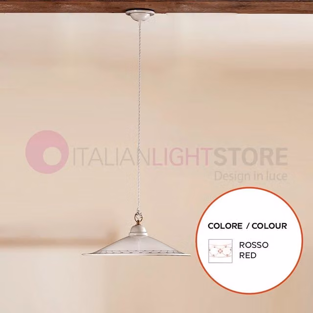 Lampada a sospensione Fiesole di Ceramiche Borso in ceramica rossa con decori rustici, diametro: 43 cm