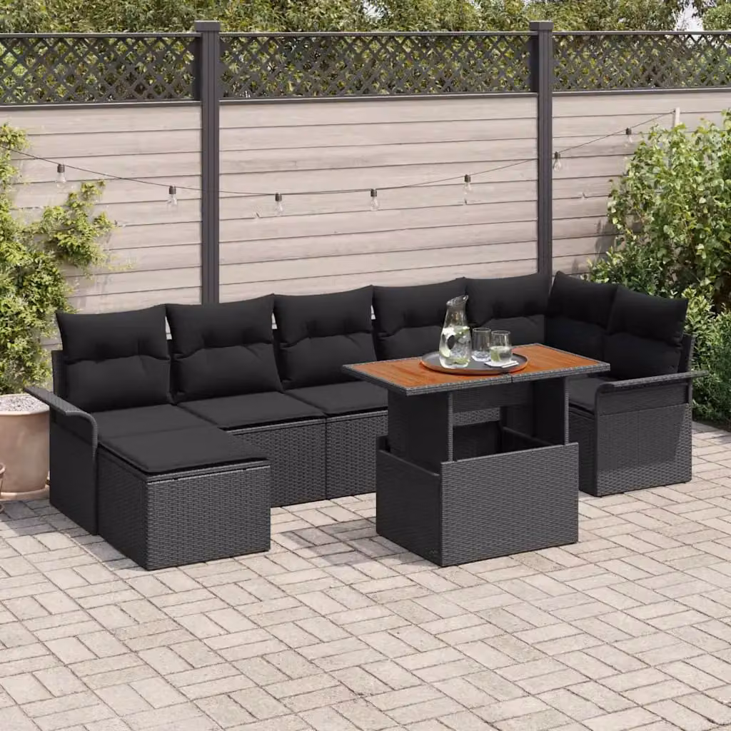 Set Divano da Giardino vidaXL in Polyrattan Nero 8 Pezzi – 1