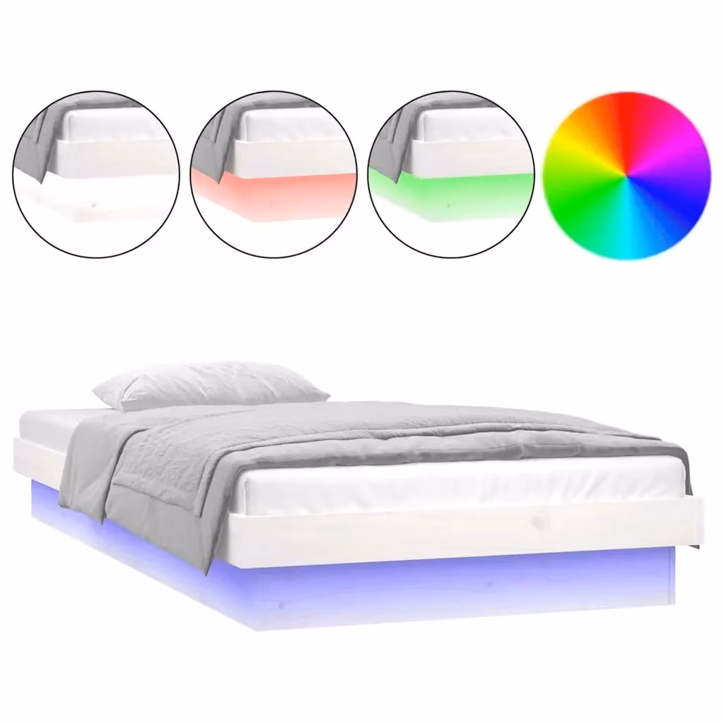 vidaXL Giroletto in Legno di Pino Massello Bianco con Illuminazione LED e Porta USB L/P/H: 80 x 190 cm – 2