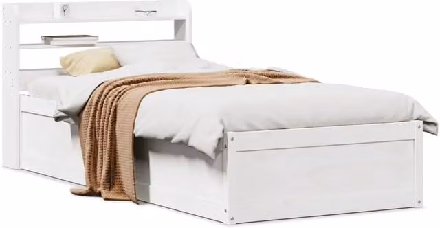 Giroletto con Testiera Bianco 90x190 cm Legno Massello di Pino 3307105