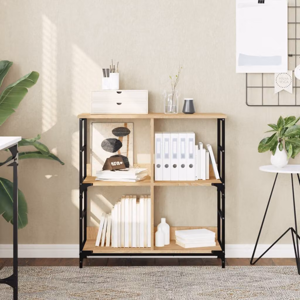 Libreria in stile industriale vidaXL in legno e metallo color rovere, L: 78,5 cm, P: 33 cm, H: 82 cm
