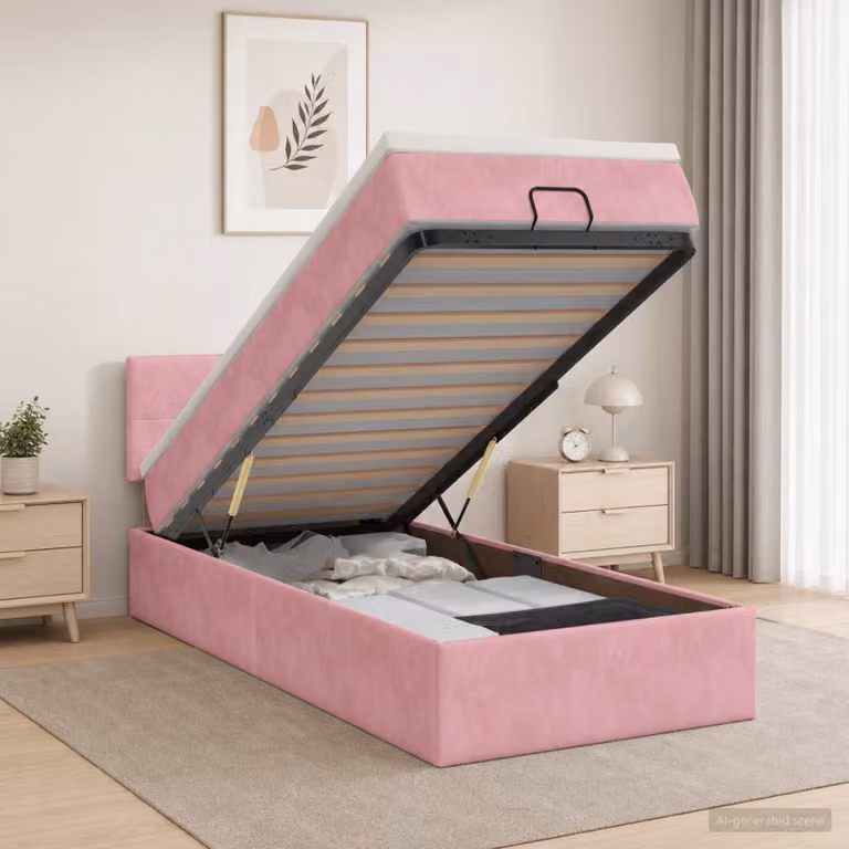 Letto ottomano con materasso vidaXL in velluto rosa, L 90 cm x P 200 cm