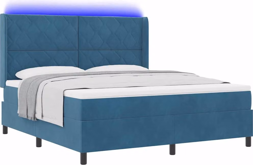 Letto a molle con materasso con led Blu 180 x 200 cm Velluto