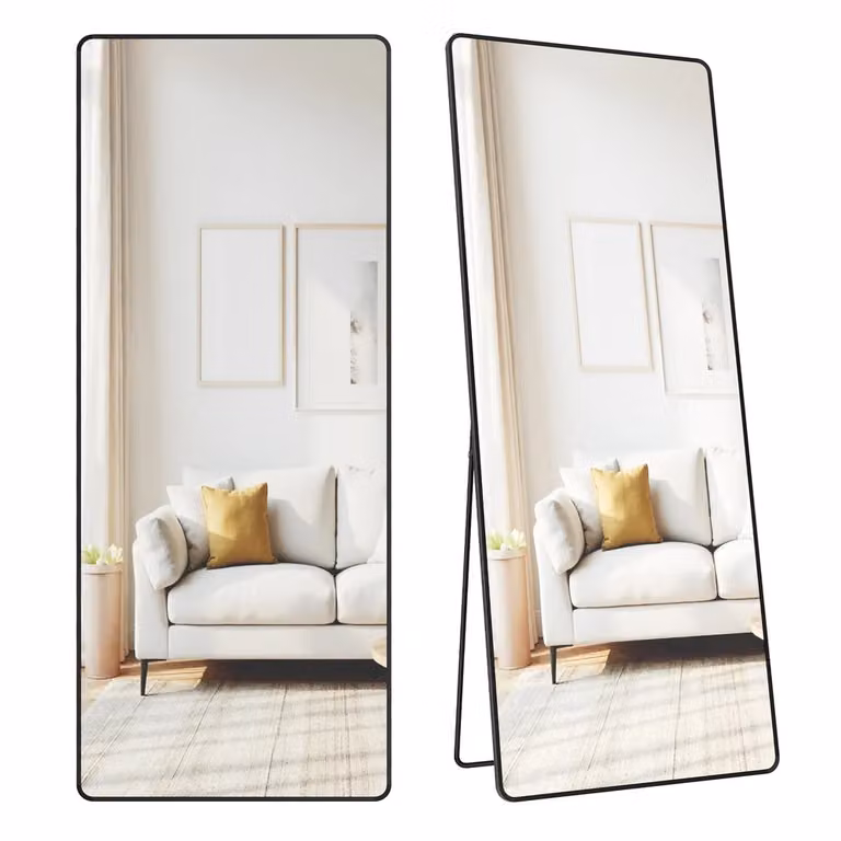 Specchio Rettangolare a Figura Intera con Supporto, Nero Inchiostro / 165 x 60 cm