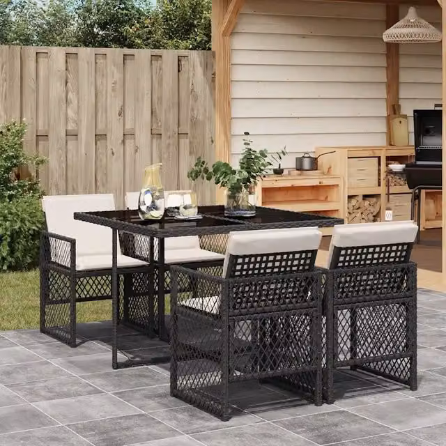 Set da Pranzo da Giardino 5 pz Nero con Cuscini in Polyrattan 3210714