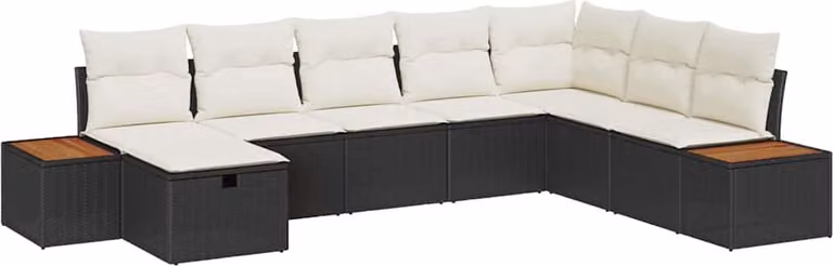 Set Divano da Giardino con cuscino 8 pcs Nero polyrattan