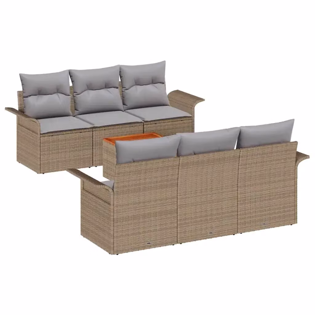 Set Divano da Giardino vidaXL in Polyrattan Beige con Cuscini e Tavolino da 7 Pezzi – 2