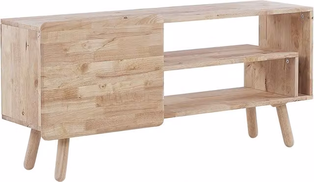 Porta TV a 1 porta in marrone chiaro in legno di gomma per soggiorno portaoggetti in stile scandinavo retrò