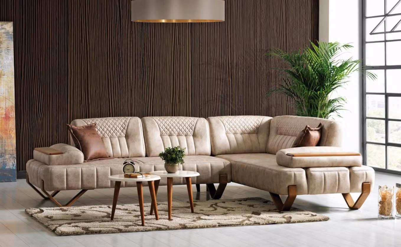 Ecksofa Wohnlandschaft Farbe Beige L-Form Sofa Wohnzimmer Ecksofa Luxus