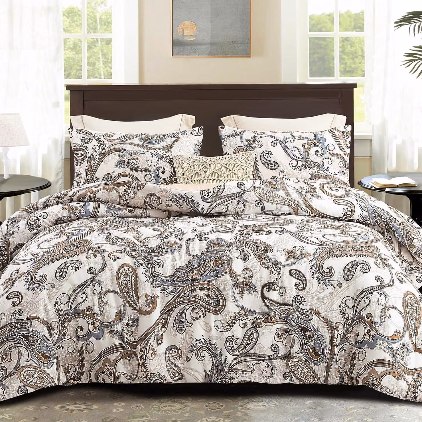 Copertura per letto 220 x 230 cm, adatta per tutte le stagioni, con 2 federe, colore grigio antracite, per la camera da letto