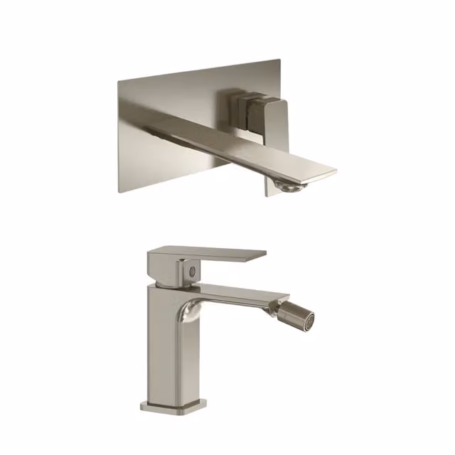 Coppia miscelatori lavabo ad incasso bidet senza scarico nickel spazzolato | Ingrid