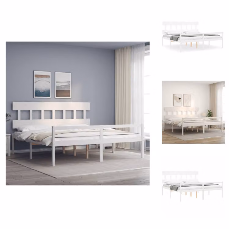 vidaXL Letto in legno massiccio con testiera bianca 200x200 cm - Letti e strutture letto