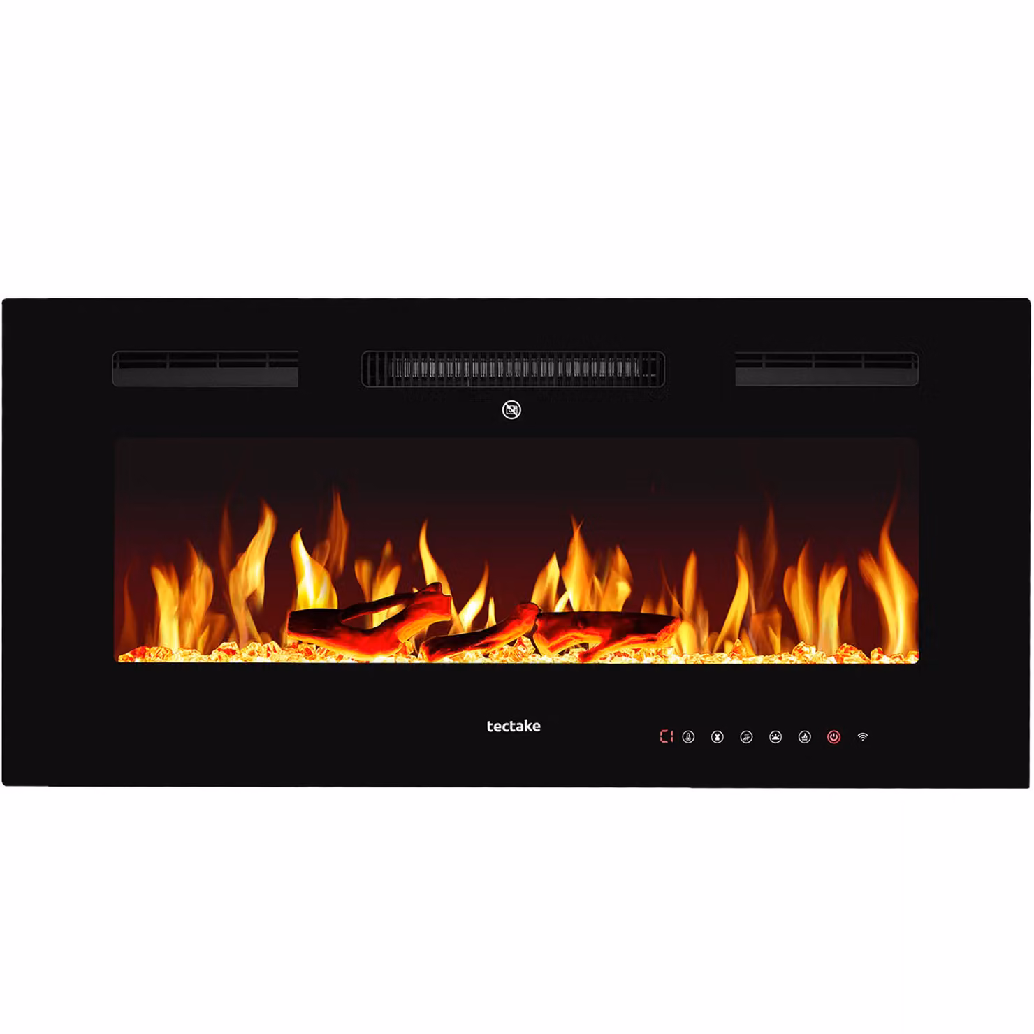 Caminetto elettrico da parete tectake nero con effetto fiamma, controllo tramite app e 2 livelli di riscaldamento, L/P/H: 91.5 x 43.0 x 12.0 cm – 4