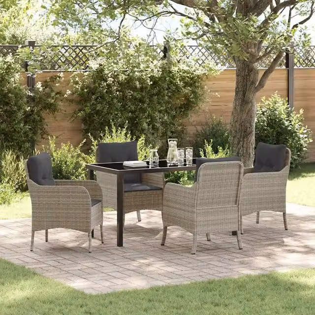 Set da Pranzo per Giardino 5 pz Grigio chiaro polyrattan 3380185