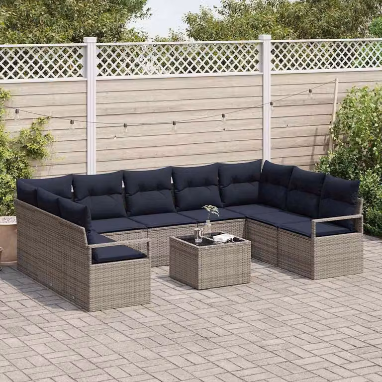 Maison Exclusive - Set di divani da esterno, 10 pezzi, grigio [Materiale sintetico]: rattan sintetico