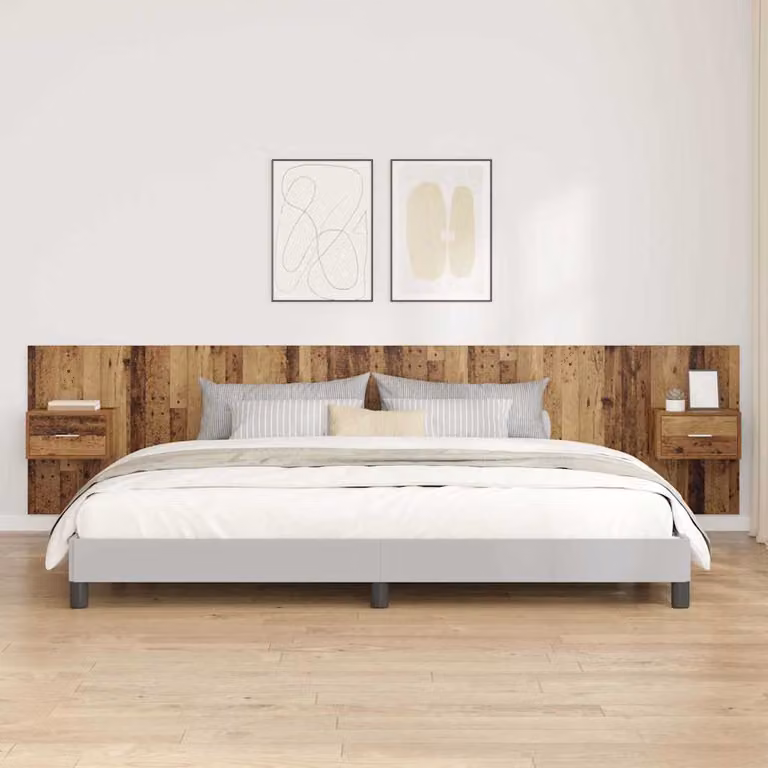Set di 3 pezzi Testata con Comodini e Mensole vidaXL in Legno Ingegnerizzato e Metallo, Colore Marrone, Stile Moderno