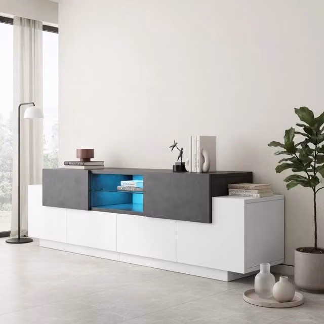Cassettiera per TV Grigio+Bianco in truciolare 180 cm