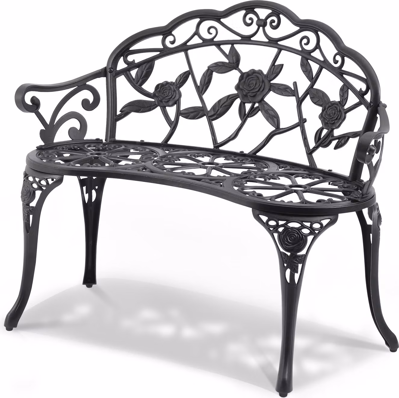 SucceBuy Panca da giardino in metallo da 38,8", capacità di carico di 480 libbre, seduta per patio all'aperto con schienale e braccioli, perfetta per giardino, parco, cortile, portico