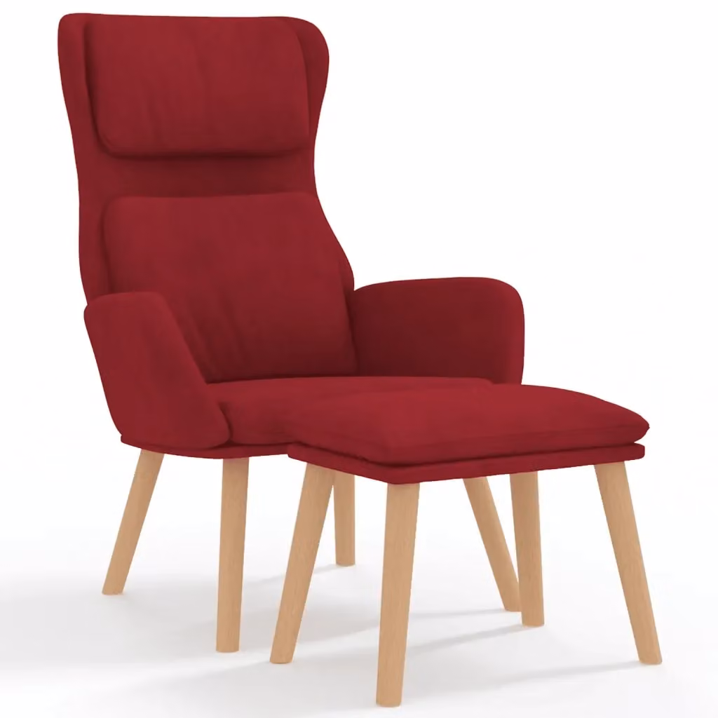 Poltrona Relax con Poggiapiedi vidaXL in Velluto Rosso per il tuo Soggiorno – 2