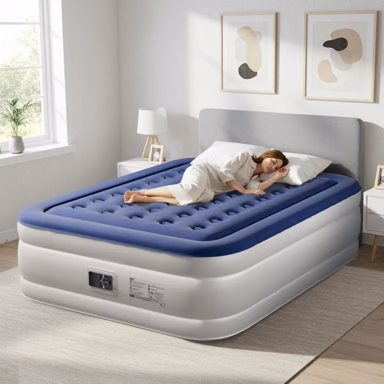 Materasso gonfiabile LEADZM con pompa integrata, 203 x 153 x 45 cm. Materasso gonfiabile con superficie morbida e traspirante