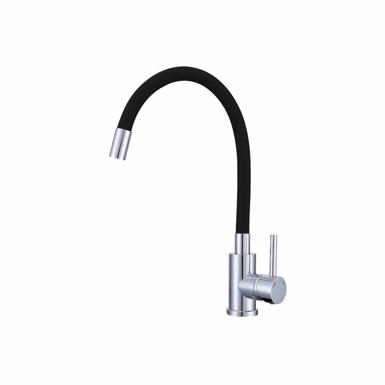 Rubinetto da cucina VBChome con doccetta flessibile in silicone nero – Rubinetto flessibile con miscelatore monocomando per lavello – Rubinetteria con dettagli cromati