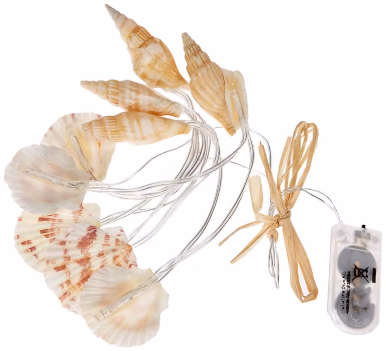 Catena luminosa a forma di conchiglie, con 9 LED bianco caldo, lunghezza 1,1 metri, incluse le batterie