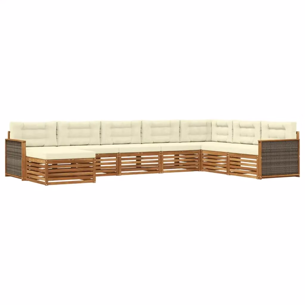 Set di divani da esterno a L vidaXL in legno di acacia con pouf e cuscini, colore beige, 8 pezzi – 2
