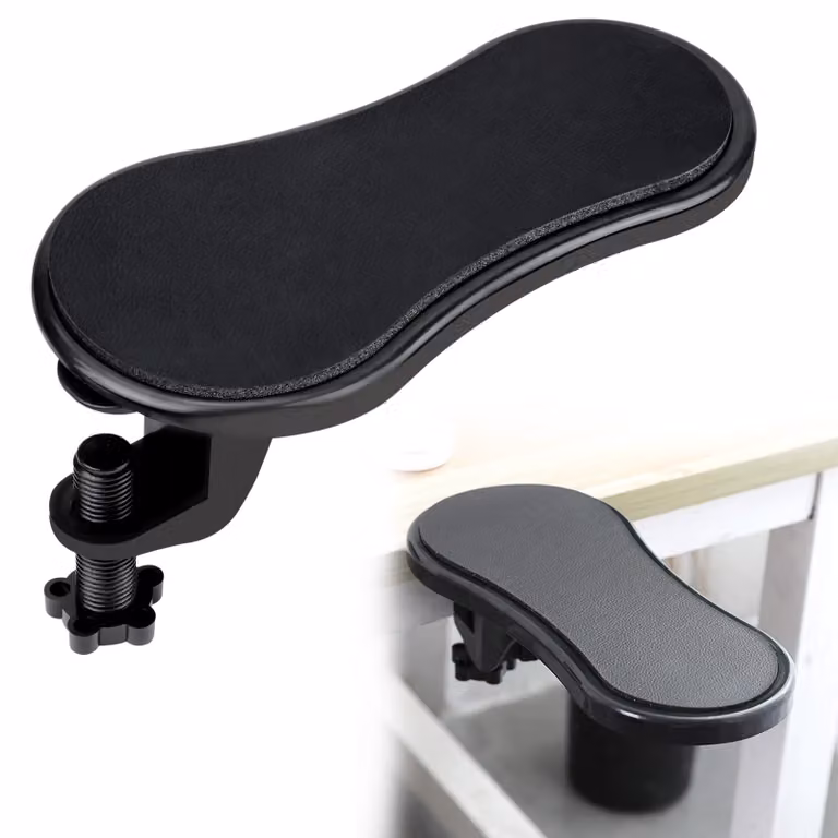 Supporto da scrivania ergonomico, regolabile, con poggiapolsi - 29x14 cm, materiale PU, colore nero