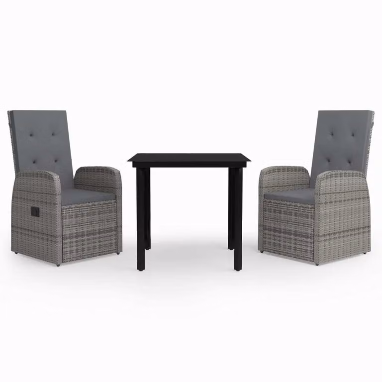 Set da Pranzo da Giardino 3 pz con Cuscini Grigio