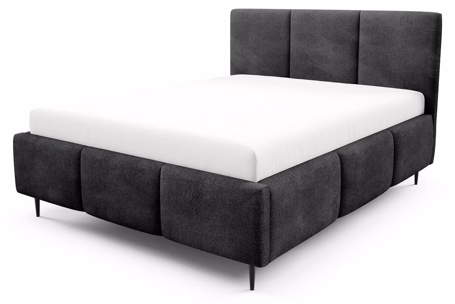 Letto imbottito con contenitore integrato, modello Melora, colore nero vulcanico, dimensioni 160 x 200 cm