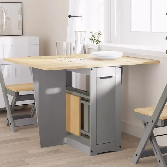 Tavolo da pranzo estensibile vidaXL in legno di pino moderno con piano ribaltabile, grigio e marrone
