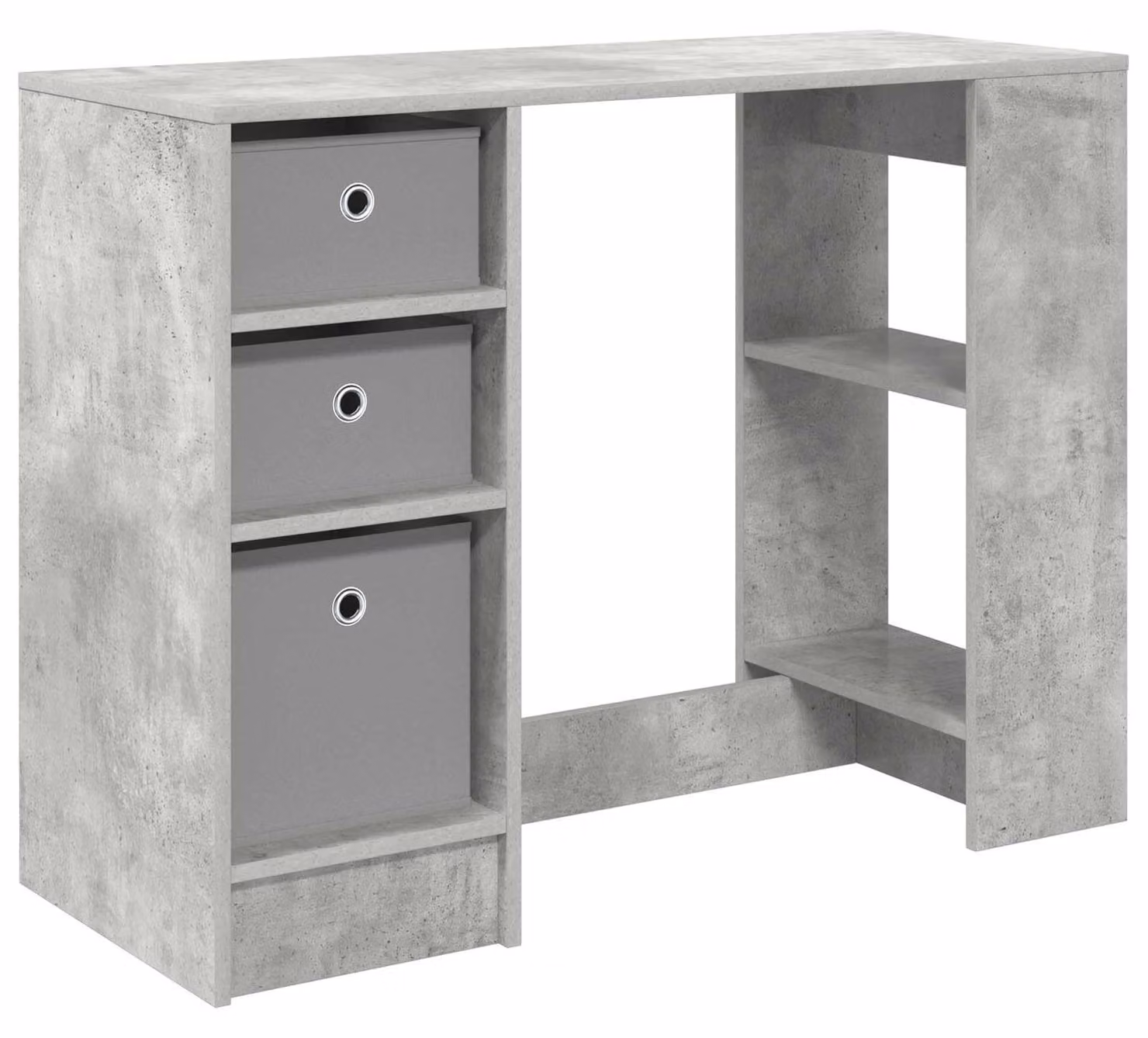 Scrivania in legno impiallacciato, finitura grigio cemento, con cassetti