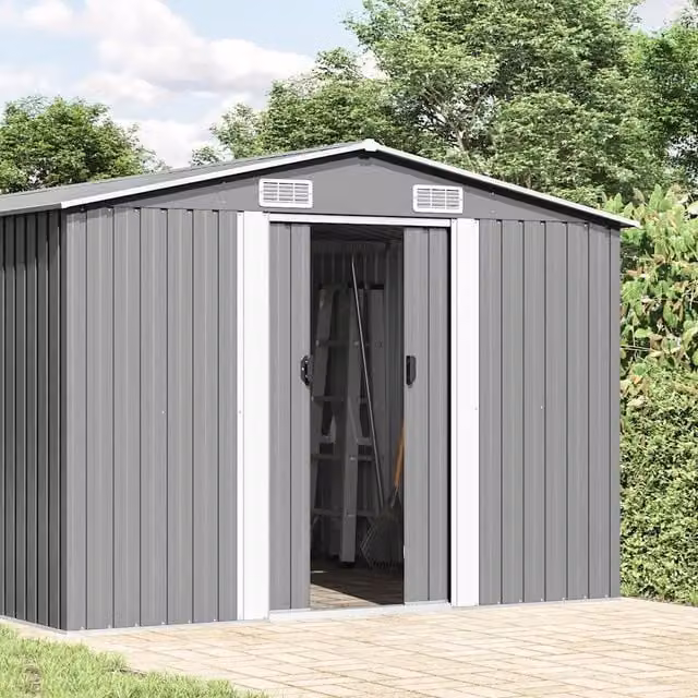 Capanno da giardino Videx in acciaio zincato grigio con porta scorrevole e ventilazione laterale L: 990 cm, H: 181 cm, P: 23,91 cm – 1