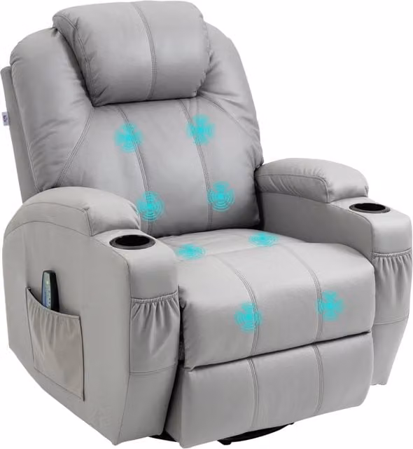 Poltrona Relax Reclinabile Massaggiante con Poggiapiedi Elettrica ¨C Xylo ¨C Similpelle Grigio 89x99x106
