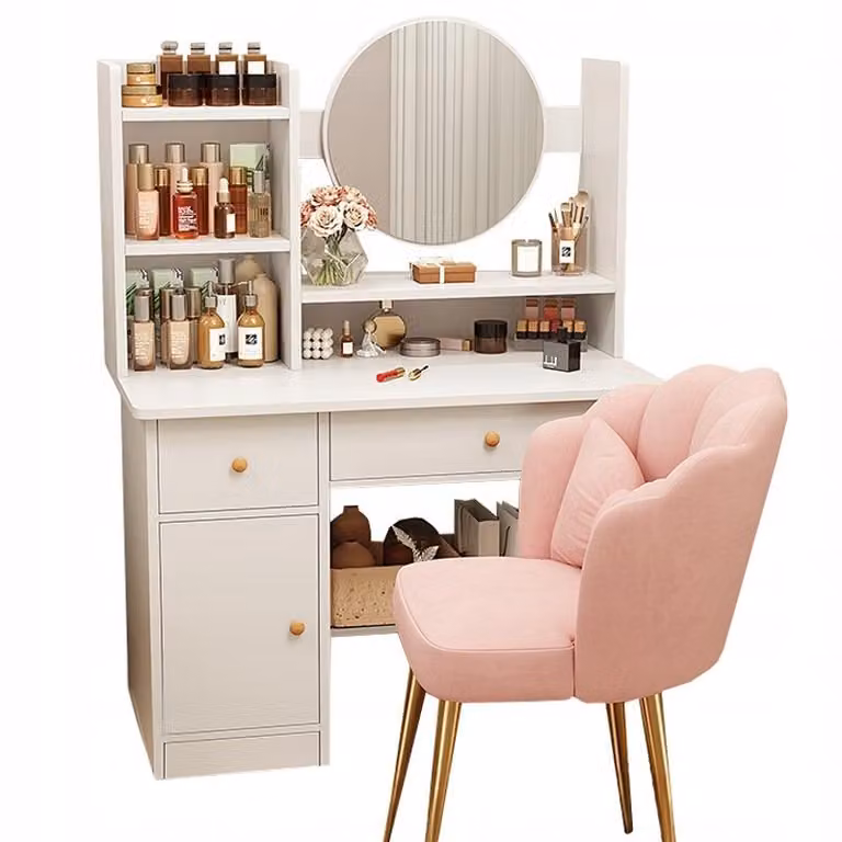 Toeletta Con Specchio E Cassetti Bianca Per Il Trucco, Stile Glamour Scandinavo, 100 Cm