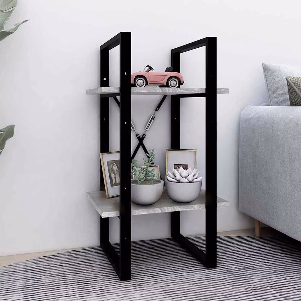 Libreria vidaXL a 2 Ripiani Moderna in Legno e Metallo, Grigio e Nero, L 40 cm, P 30 cm, H 70 cm